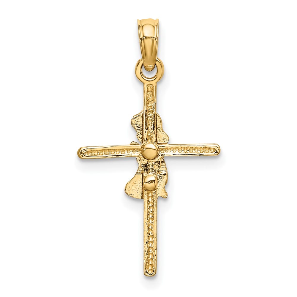 10K Yellow Gold Praying Girl on Cross Charm