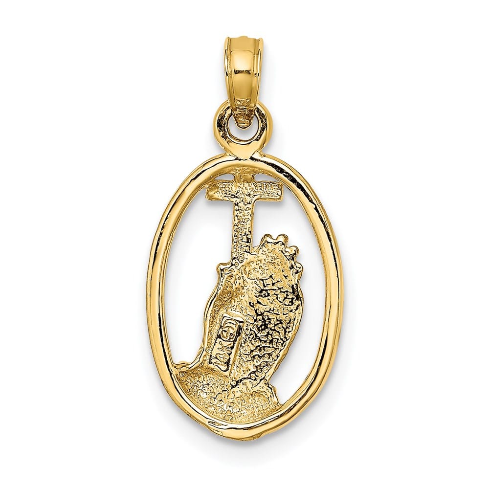 10K Yellow Gold Praying Hands and Cross In Oval Charm
