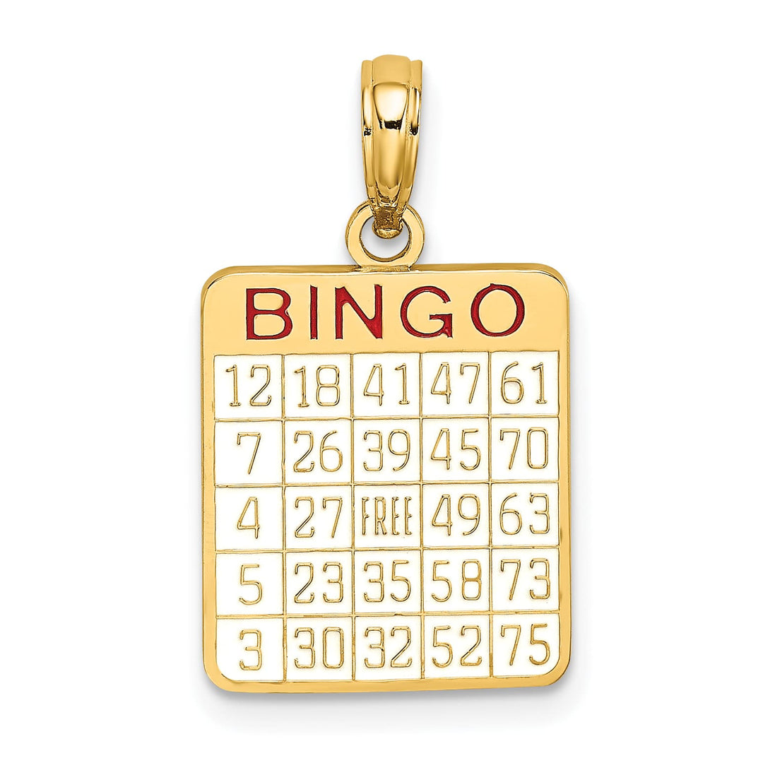 10K Yellow Gold Red and White Enameled Bingo Card Charm