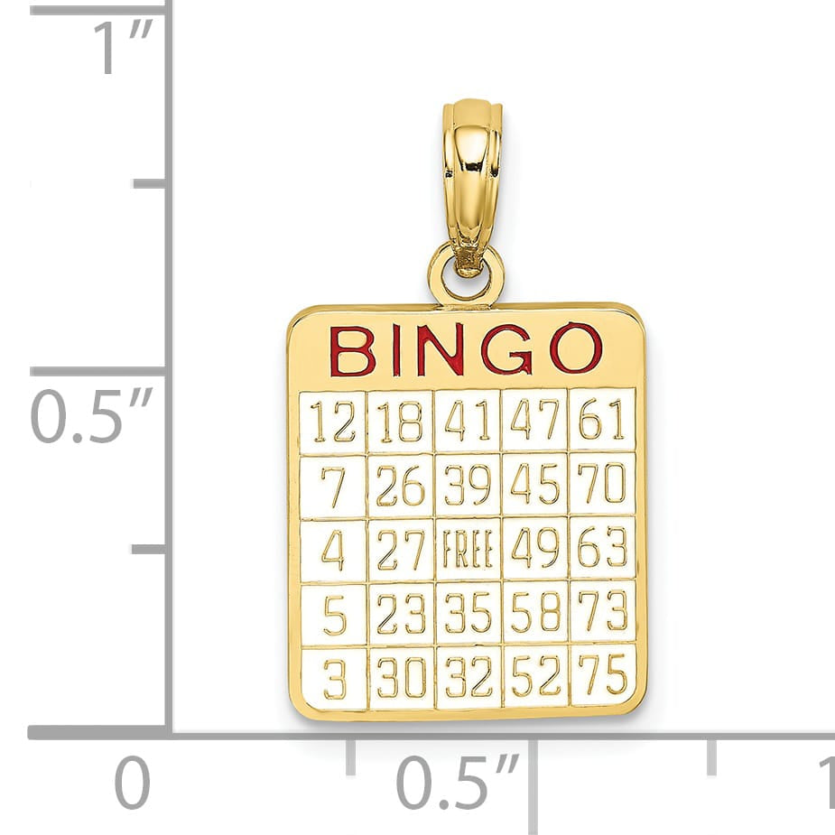 10K Yellow Gold Red and White Enameled Bingo Card Charm