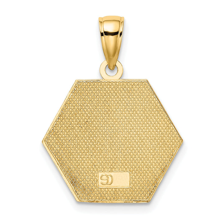 10K Yellow Gold Red Enameled Medical Symbol 16x18mm Hexagon Pendant