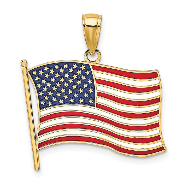 10K Yellow Gold Red/White/Blue Enameled American Flag Charm
