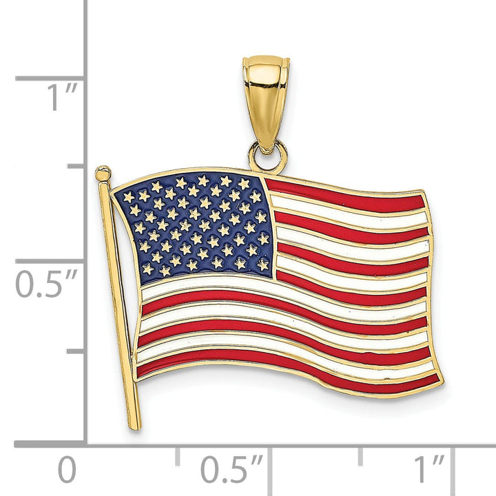 10K Yellow Gold Red/White/Blue Enameled American Flag Charm