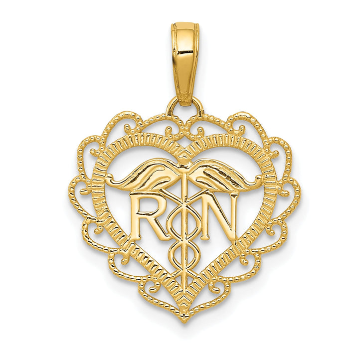 10K Yellow Gold Registered Nurse RN Heart Pendant