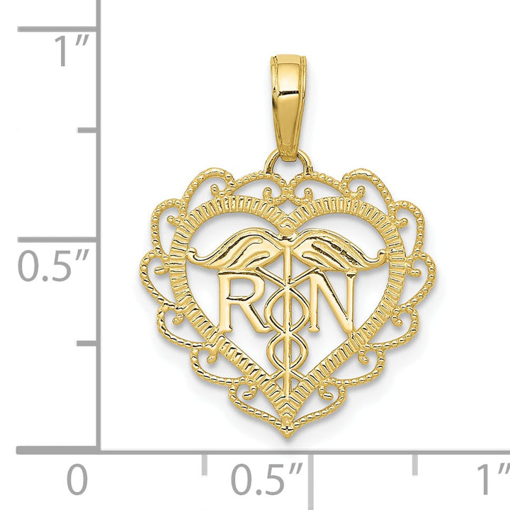 10K Yellow Gold Registered Nurse RN Heart Pendant