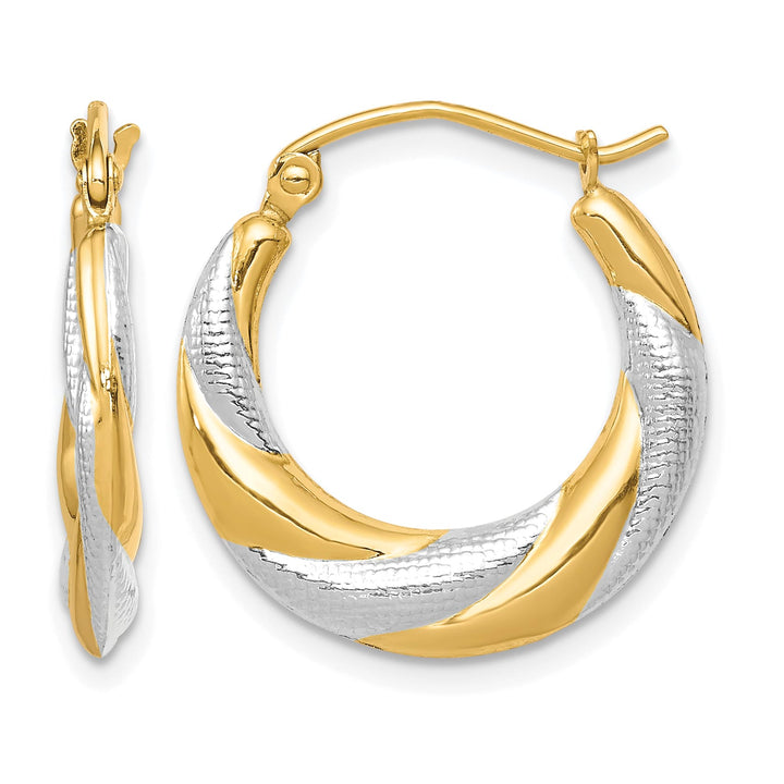 10k Yellow Gold & Rhodium Twist Hollow Hoop Earrings