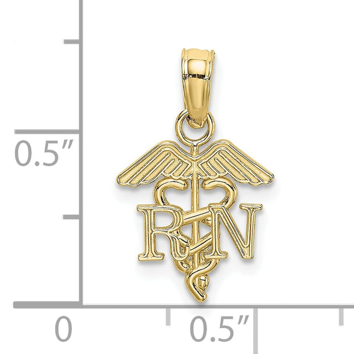 10K Yellow Gold RN Caduceus Pendant, 16.15mm