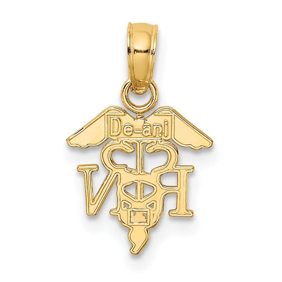 10K Yellow Gold RN Caduceus Pendant, 16.15mm