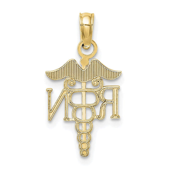 10K Yellow Gold RN Caduceus Pendant, 22.5mm