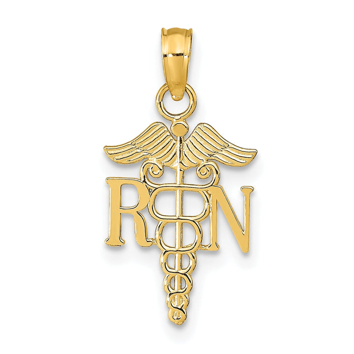 10K Yellow Gold RN Caduceus Pendant, 22.5mm
