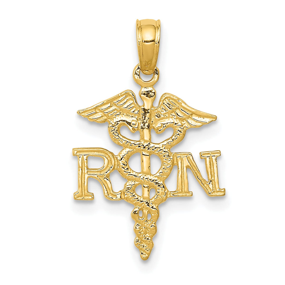 10K Yellow Gold RN Caduceus Pendant, 23mm