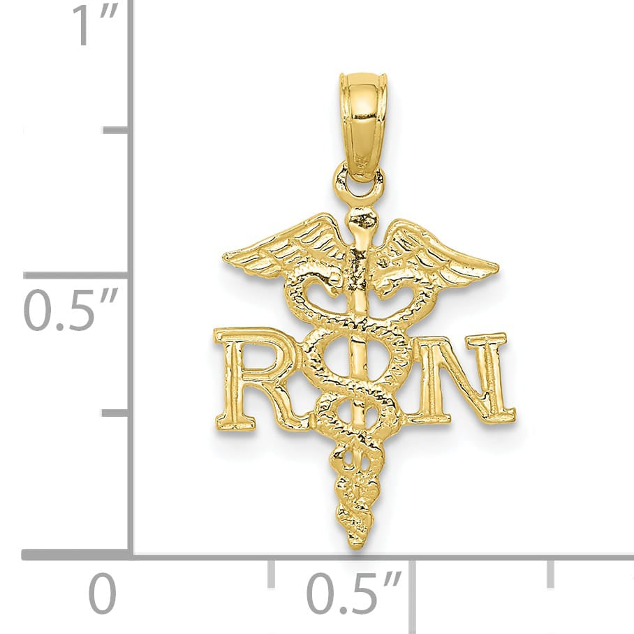 10K Yellow Gold RN Caduceus Pendant, 23mm