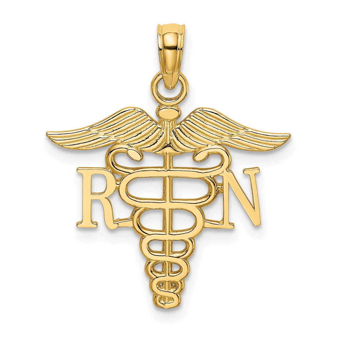 10K Yellow Gold RN Caduceus Pendant, 25mm