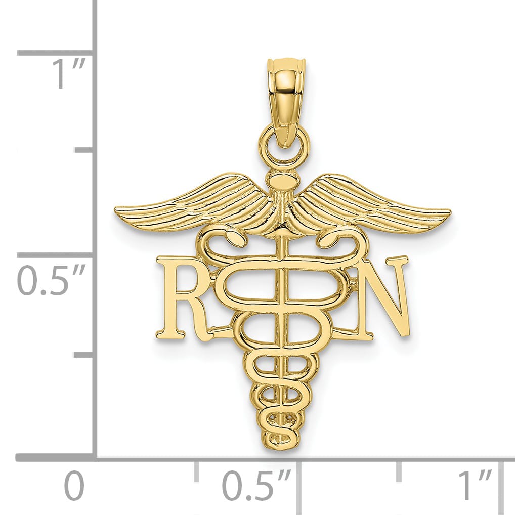 10K Yellow Gold RN Caduceus Pendant, 25mm