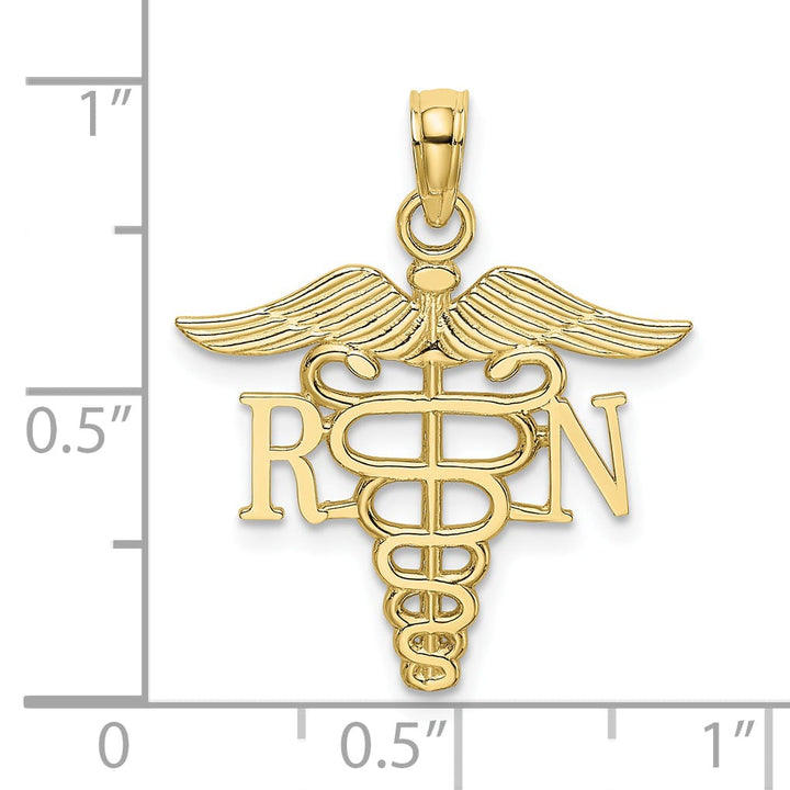 10K Yellow Gold RN Caduceus Pendant, 25mm