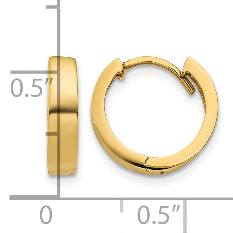 10k Yellow Gold Round Hinged Hoop Earrings, 13mm