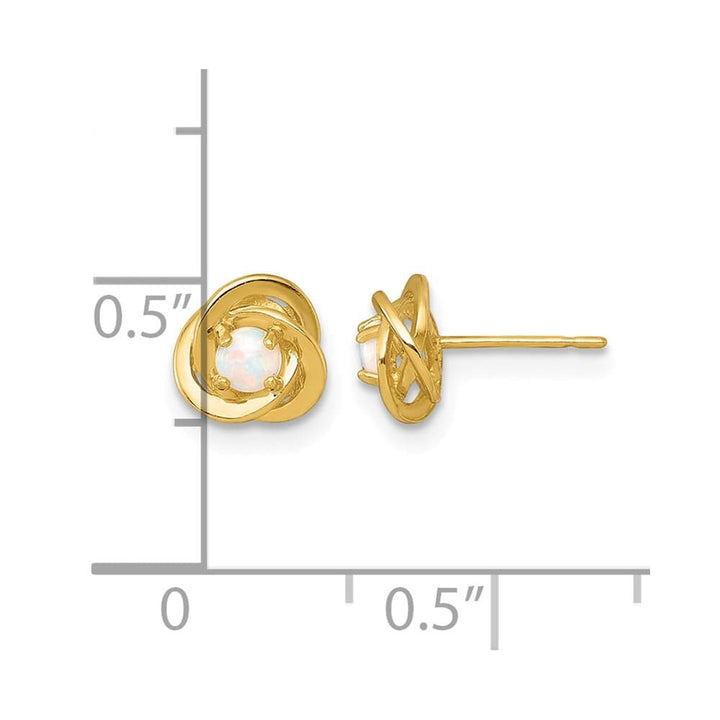 10K Yellow Gold Round Lab Created Opal in Love Knot Post Earrings, view 3 of 3