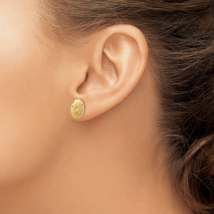 10k Yellow Gold Sand Dollar Post Earrings