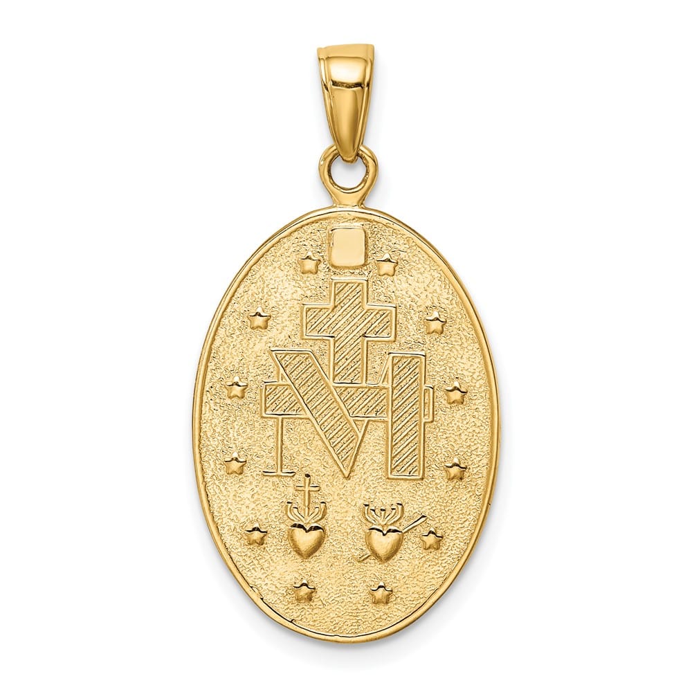 10K Yellow Gold Satin and Polished Finish Oval Miraculous Medal