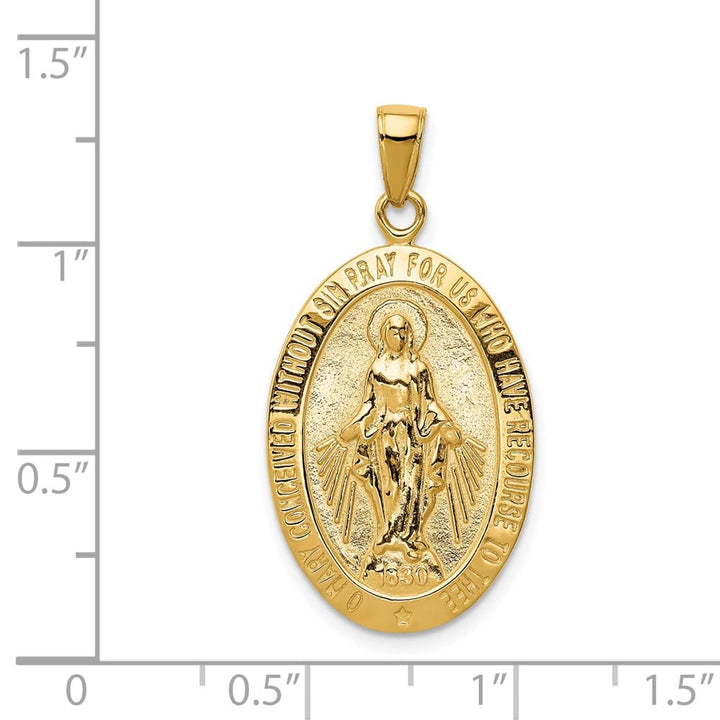 10K Yellow Gold Satin and Polished Finish Oval Miraculous Medal