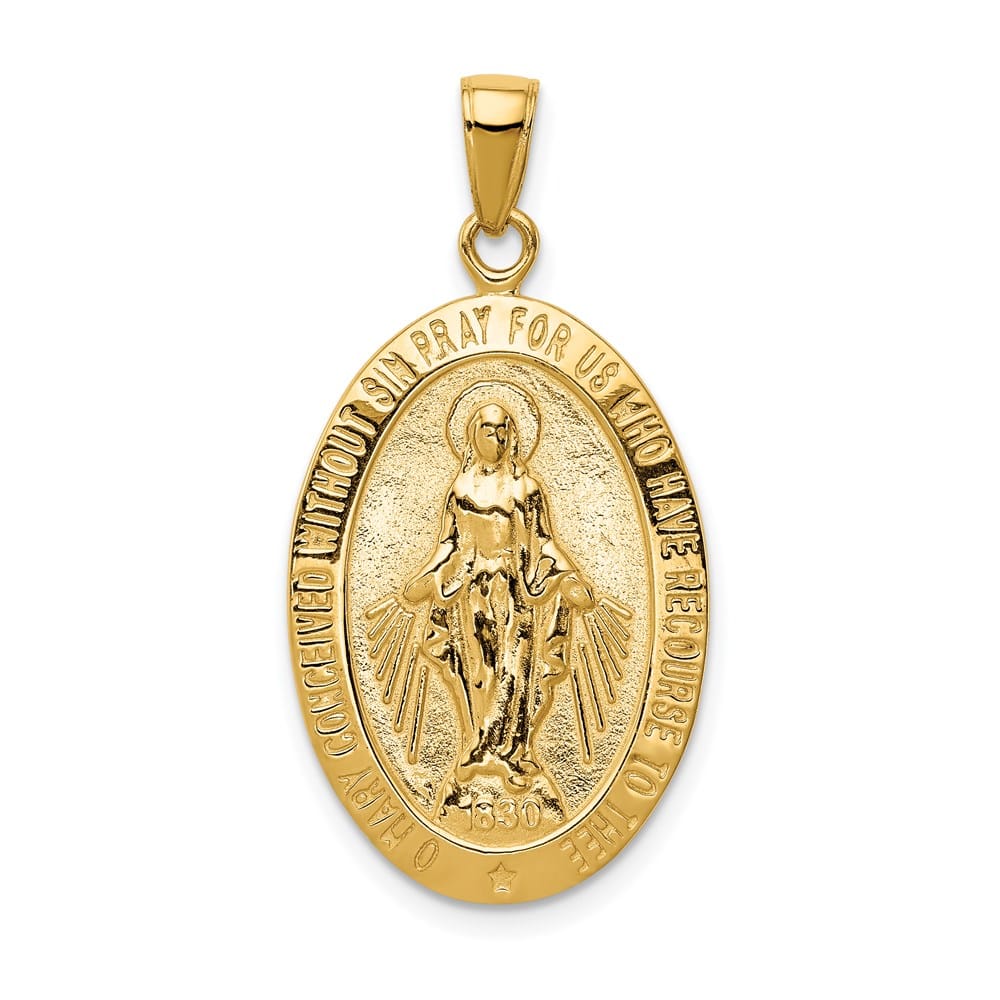 10K Yellow Gold Satin and Polished Finish Oval Miraculous Medal