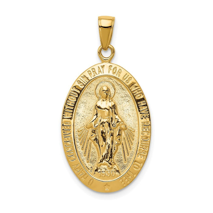 10K Yellow Gold Satin and Polished Finish Oval Miraculous Medal