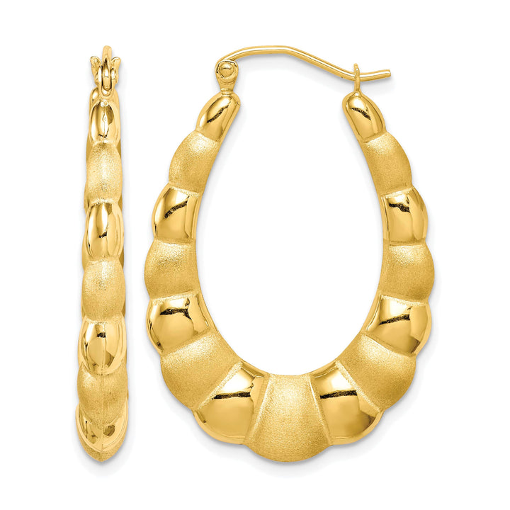 10k Yellow Gold Satin and Polished Hollow Fancy Earrings