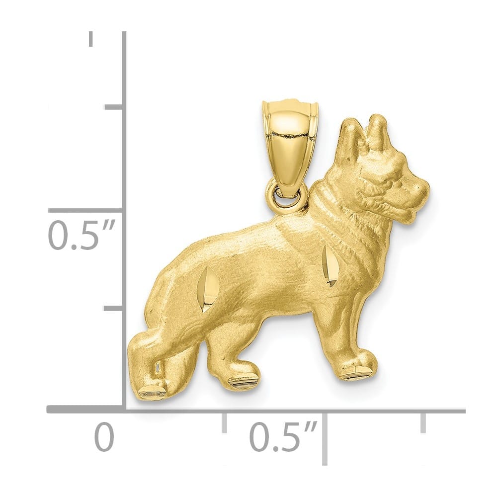 10K Yellow Gold Satin D.C. Extra Large German Shepherd Dog Pendant