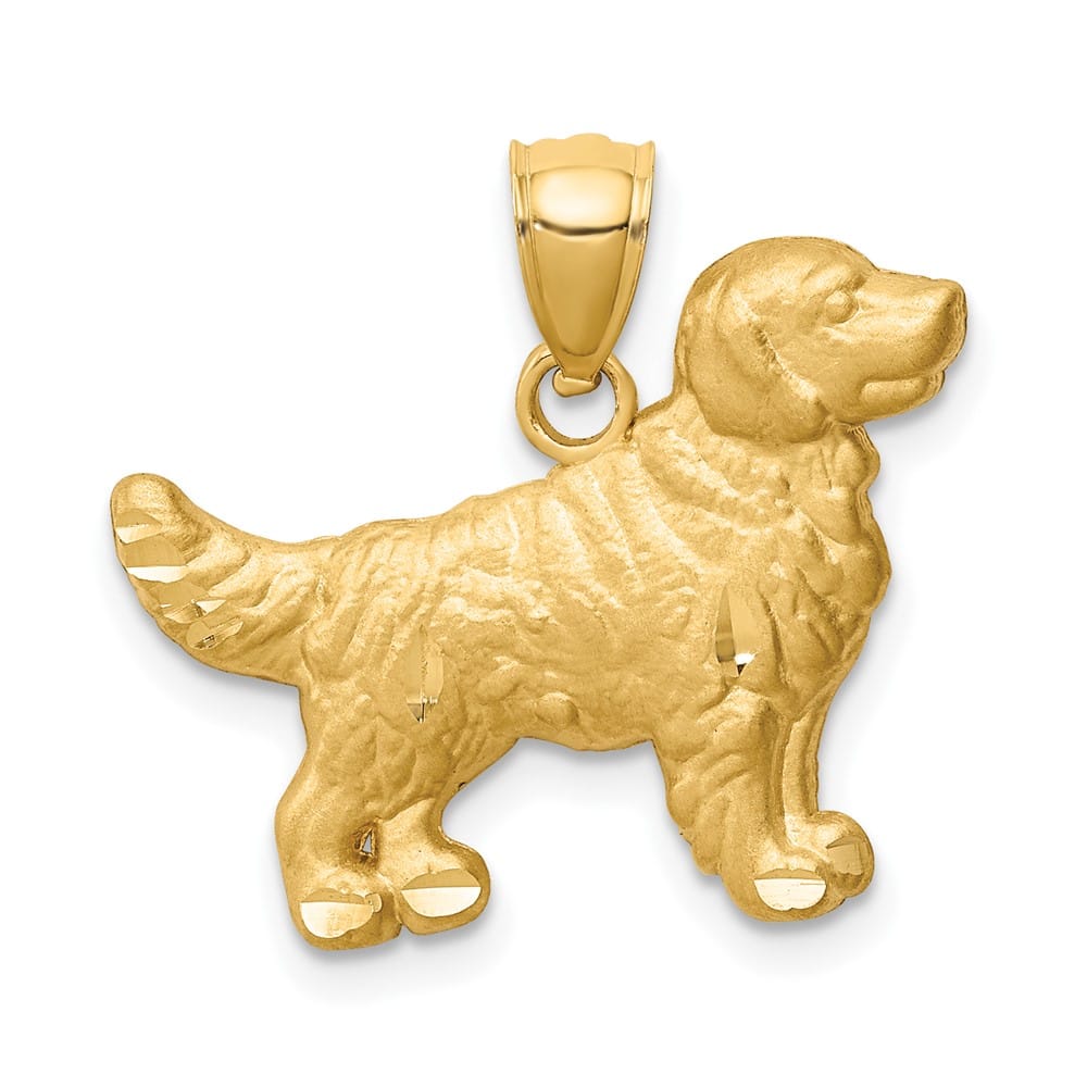 10K Yellow Gold Satin D.C. Extra Large Golden Retriever Dog Pendant