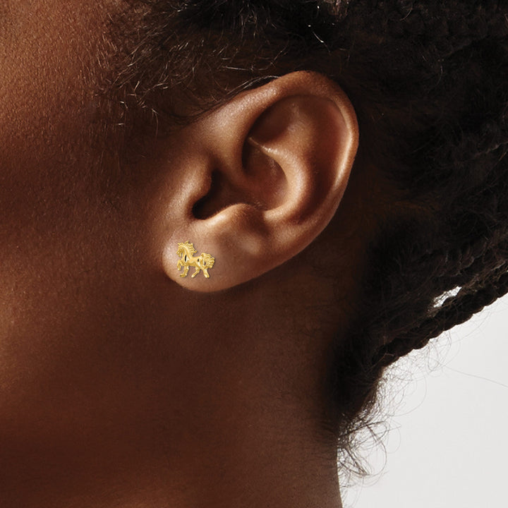 10k Yellow Gold Satin Diamond-cut Unicorn Post Earrings