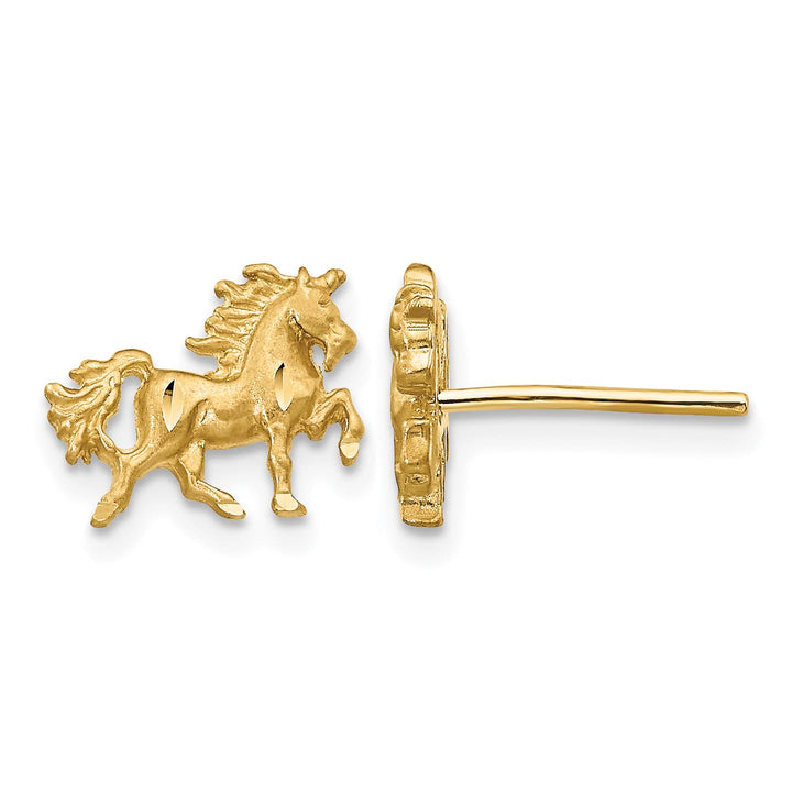 10k Yellow Gold Satin Diamond-cut Unicorn Post Earrings