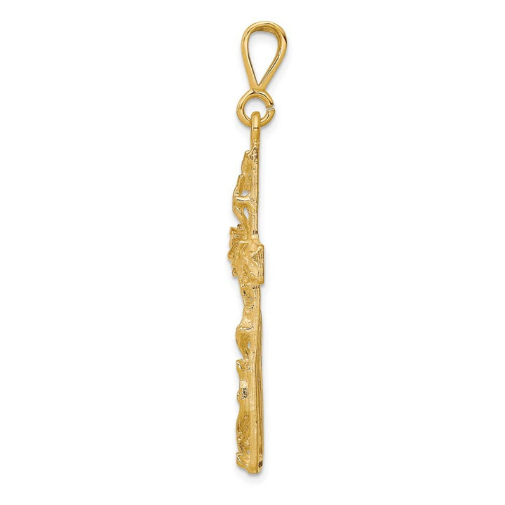 10K Yellow Gold Satin Polished Antiqued Extra Large Vine Cross Pendant