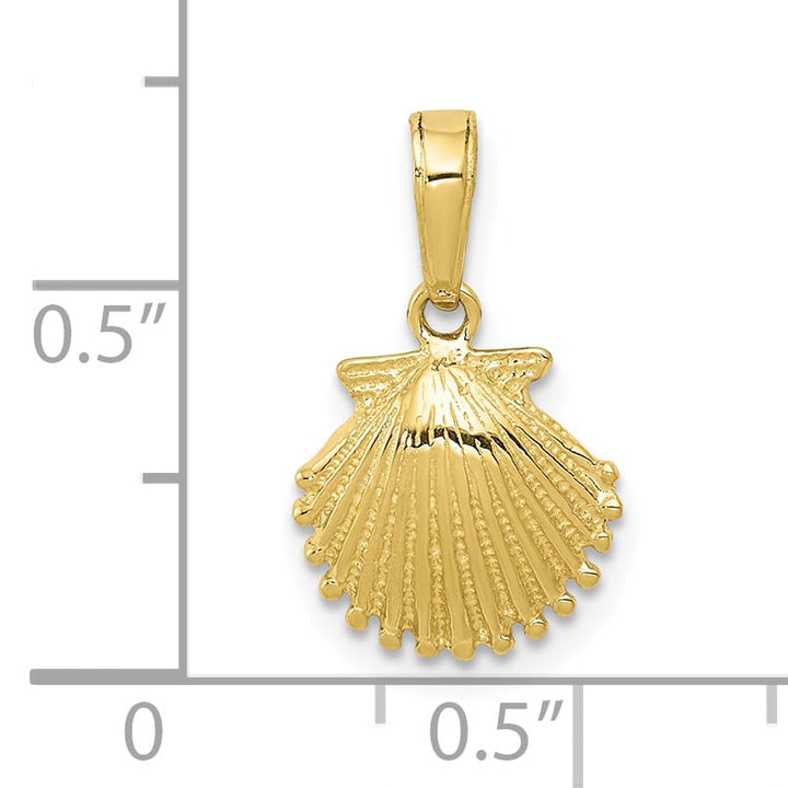10K Yellow Gold Scallop Shell Pendant, 17mm