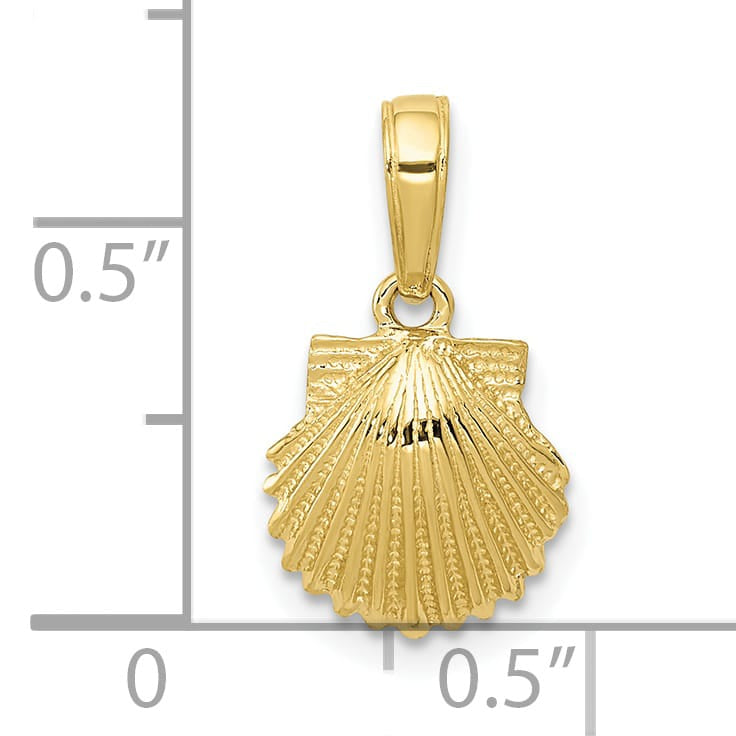 10K Yellow Gold Scallop Shell Pendant, 17mm