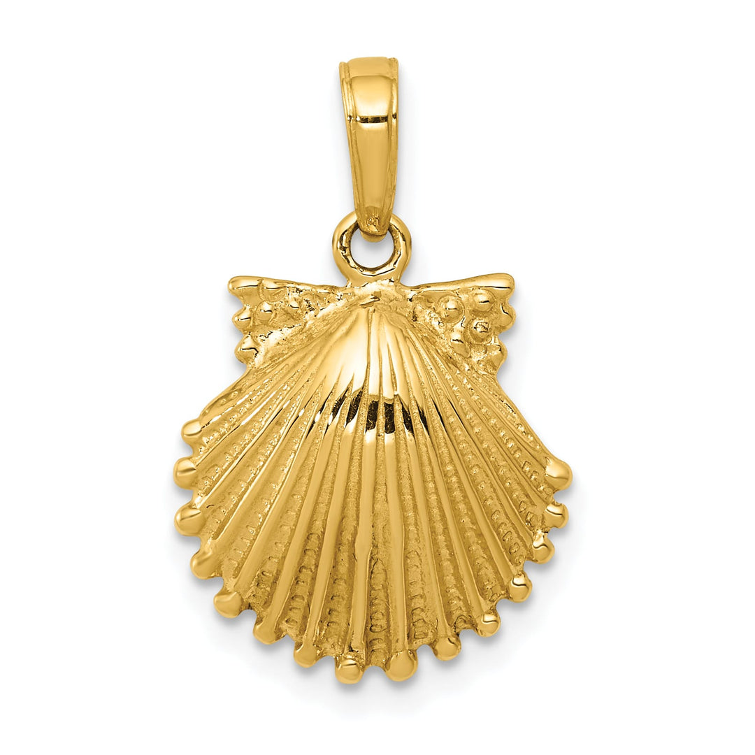 10K Yellow Gold Scallop Shell Pendant, 22mm
