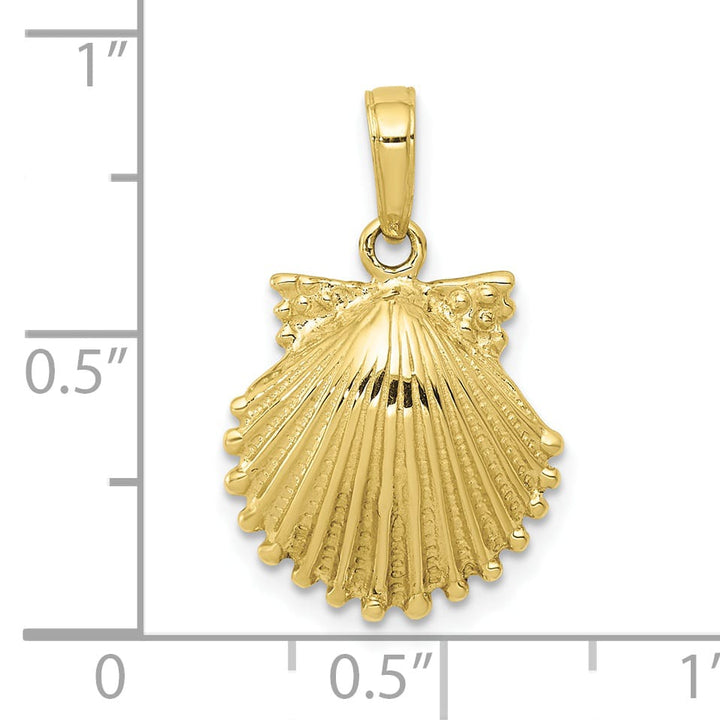 10K Yellow Gold Scallop Shell Pendant, 22mm