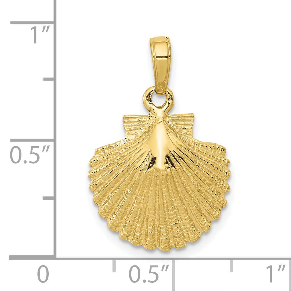 10K Yellow Gold Scallop Shell Pendant, 24mm