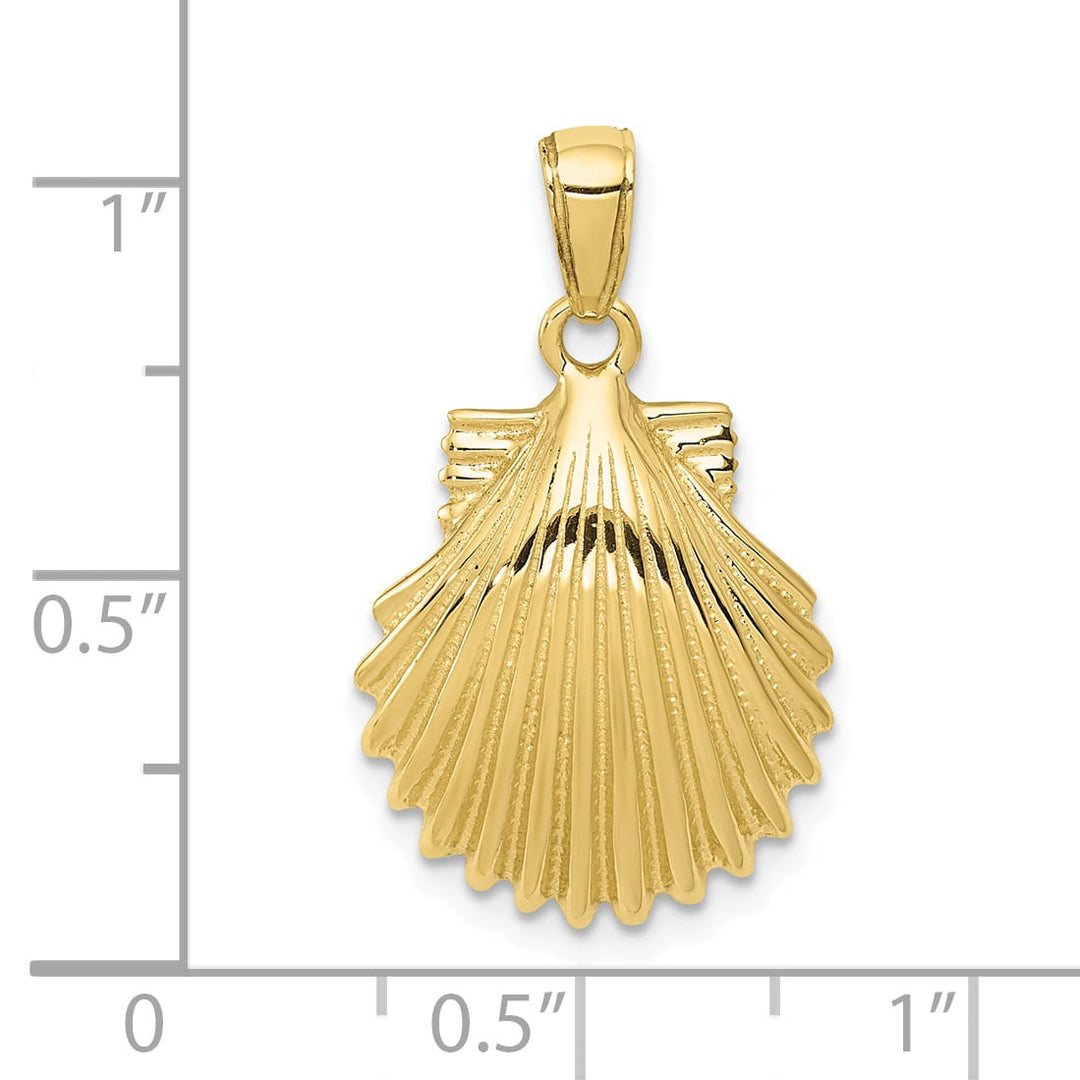 10K Yellow Gold Scallop Shell Pendant, 27.5mm