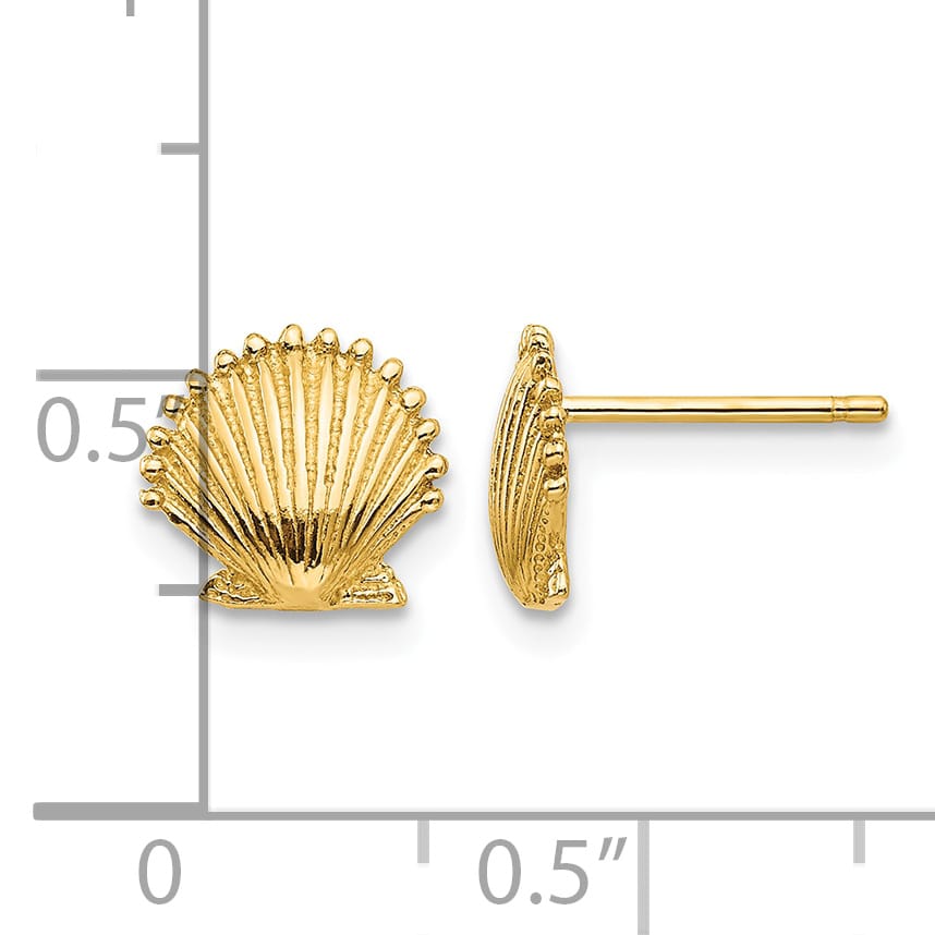 10k Yellow Gold Scallop Shell Post Earrings, 7.45mm