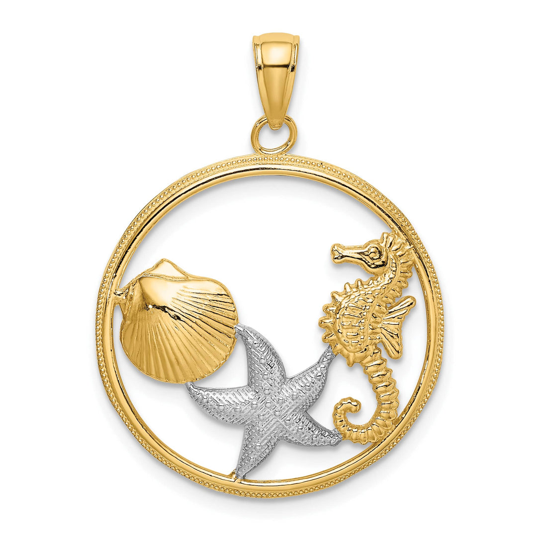 10K Yellow Gold Scallop / Starfish / Seahorse in Circle Charm