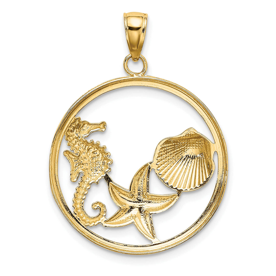 10K Yellow Gold Scallop / Starfish / Seahorse in Circle Charm
