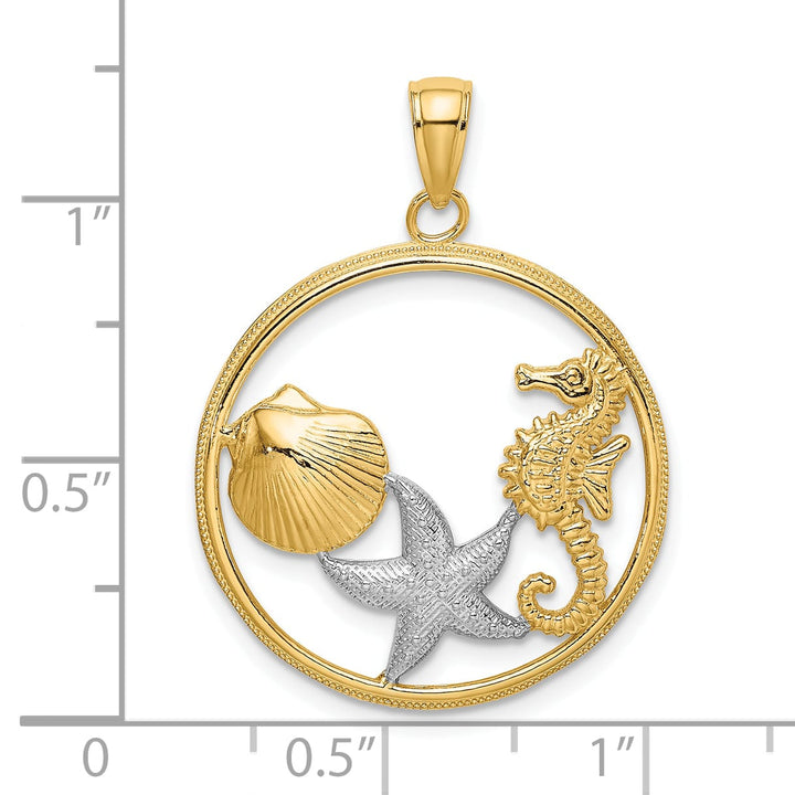 10K Yellow Gold Scallop / Starfish / Seahorse in Circle Charm