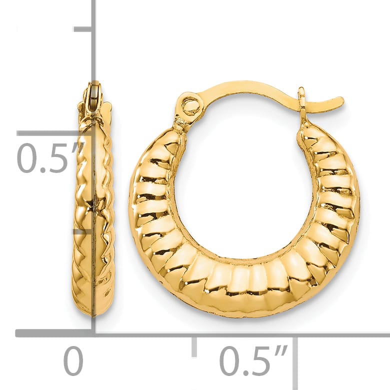 10k Yellow Gold Scalloped Hollow Hoop Earrings