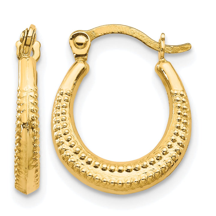 10k Yellow Gold Scalloped Textured Hollow Hoop Earrings, 15mm