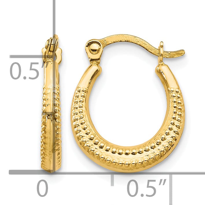 10k Yellow Gold Scalloped Textured Hollow Hoop Earrings, 15mm