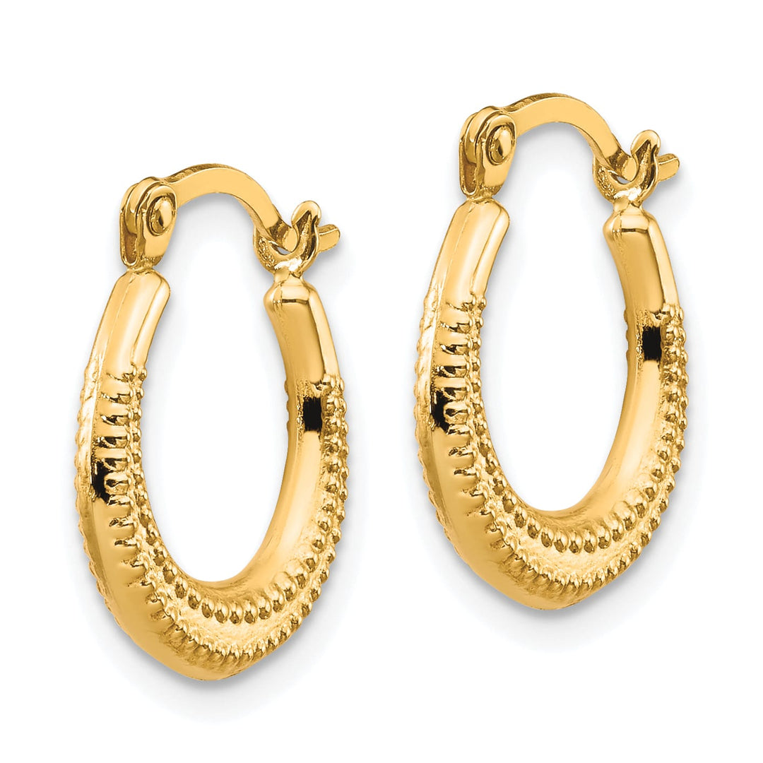 10k Yellow Gold Scalloped Textured Hollow Hoop Earrings, 15mm