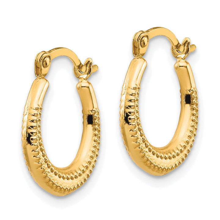 10k Yellow Gold Scalloped Textured Hollow Hoop Earrings, 15mm