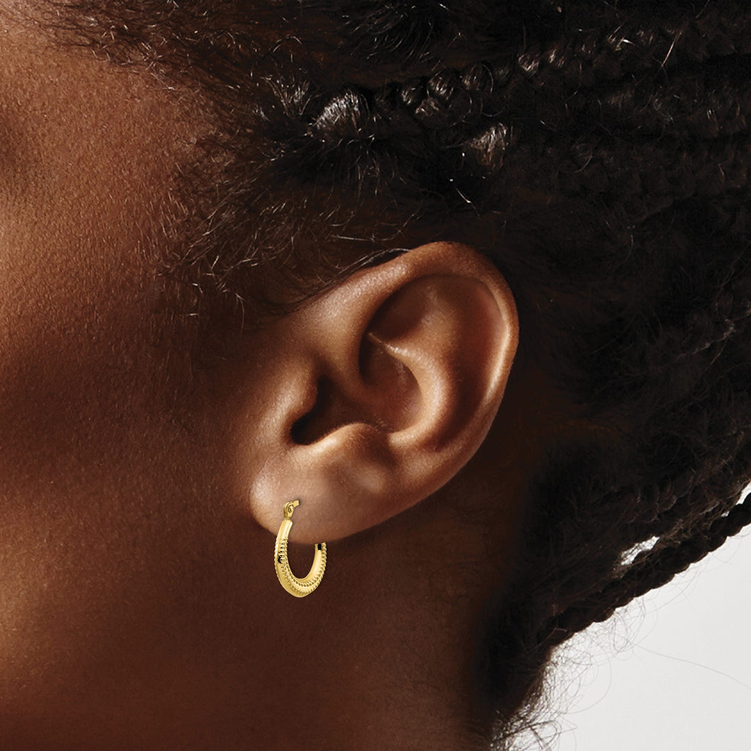 10k Yellow Gold Scalloped Textured Hollow Hoop Earrings, 15mm
