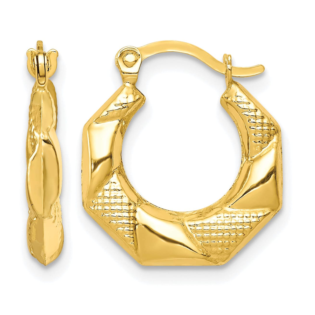 10k Yellow Gold Scalloped Textured Hollow Hoop Earrings, 16mm