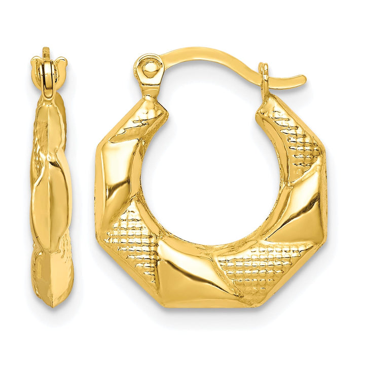 10k Yellow Gold Scalloped Textured Hollow Hoop Earrings, 16mm